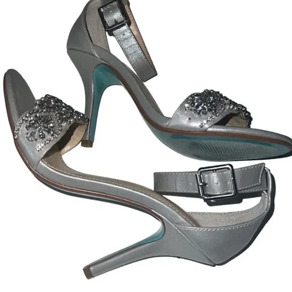 Betsey Johnson Juno Silver Embellished Beaded High Heels Size 6.5 - Picture 12 of 13